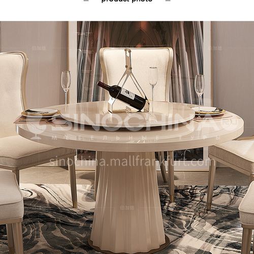 BJ-M801 American light luxury solid wood dining table and chair combination household round dining table and chair with turntable furniture